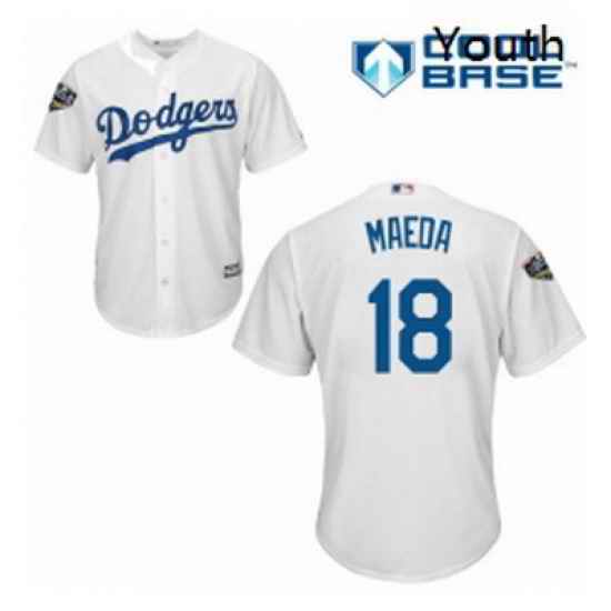 Youth Majestic Los Angeles Dodgers 18 Kenta Maeda Authentic White Home Cool Base 2018 World Series MLB Jersey